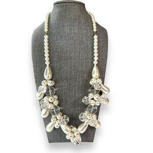 Vintage Faux Pearl Acrylic Chunky Cluster Statement Necklace 24"